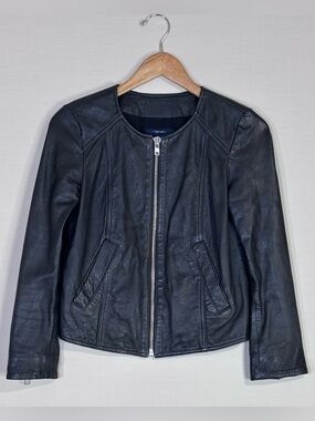 Madewell 1937 Leather Jacket Black Cropped Zip Moto Fitted XS Luxe